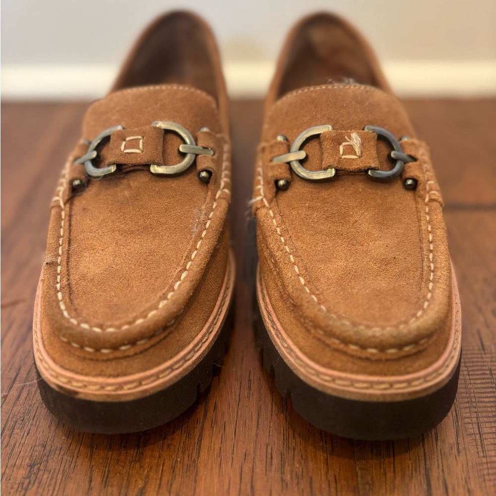 Donald J. Pliner Tan Loafers with Silver Accents